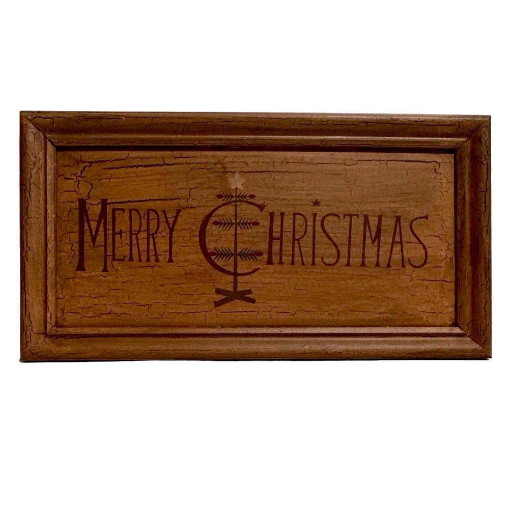 Merry Christmas Rectangular Sign with “Crackled” Wood Finish